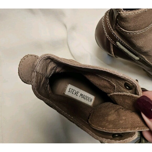 Steve Madden Brown Leather Mallard 5" Heels Duck Boots Size 6 - Picture 2 of 6